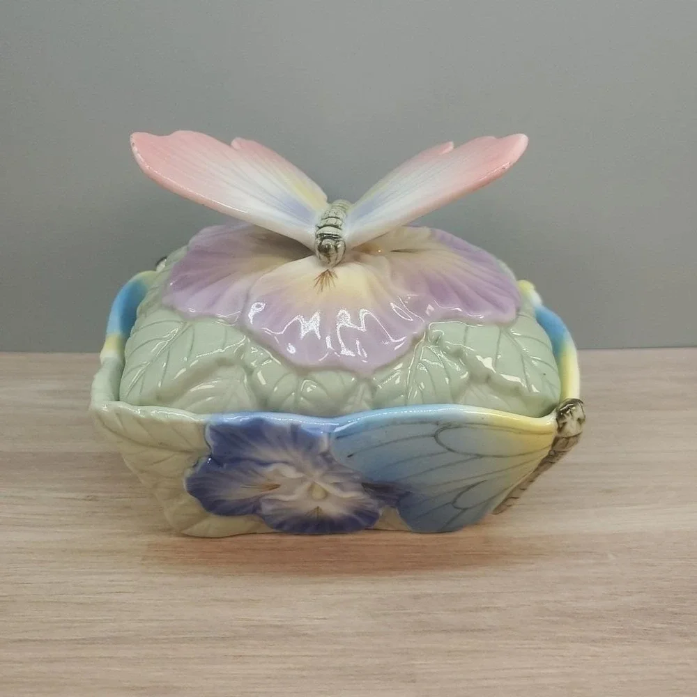 Anna Rosa Collection Butterfly‎ Music Trinket Box Vintage Porcelain Garden Porch